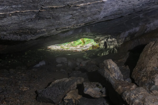 Looking back towards the cave entrance from inside Tytoona Cave in PA