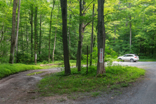 The parking area for the Lost Children of the Alleghenies Monument in Blue Knob State Park in PA