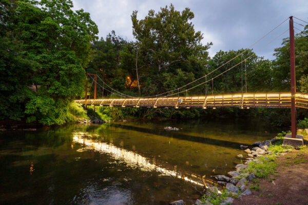 Swinging bridge at Messiah University in Mechanicsburg PA
