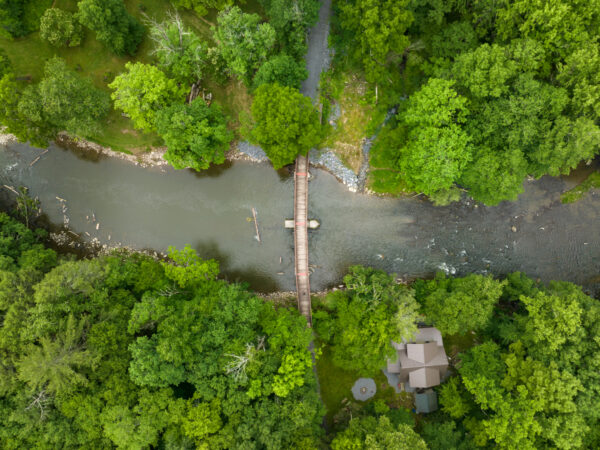 Drone photo of a bridge in Bald Eagle State Forest in Centre County PA