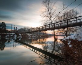 Winter at The beautiful swinging bridge in Millersburg, PA.