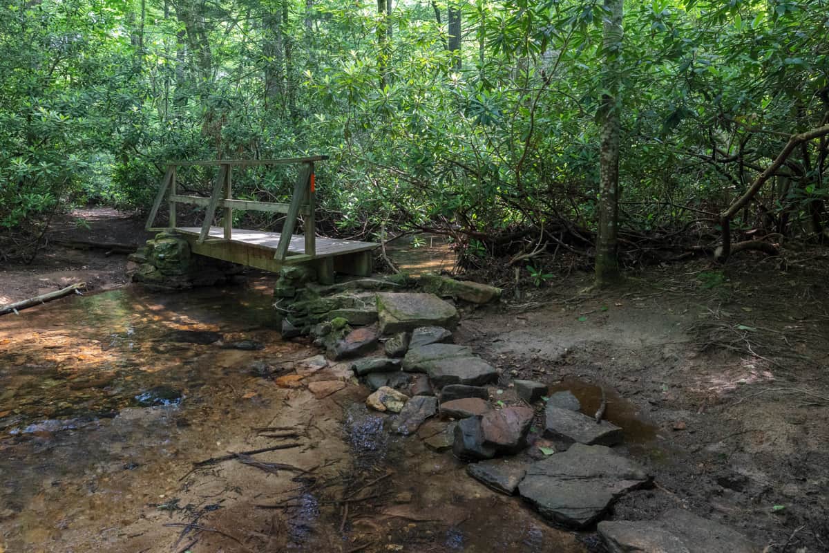 Bridge over a stream in the Alan Seeger Natural Area in Rothrock State Forest