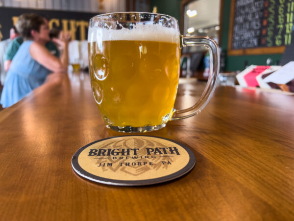A glass of beer in the taproom at Bright Path Brewing in Jim Thorpe Pennsylvania