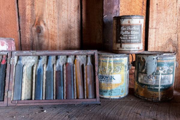 Paints used in the workshop of the Mifflinburg Buggy Museum in Pennsylvania