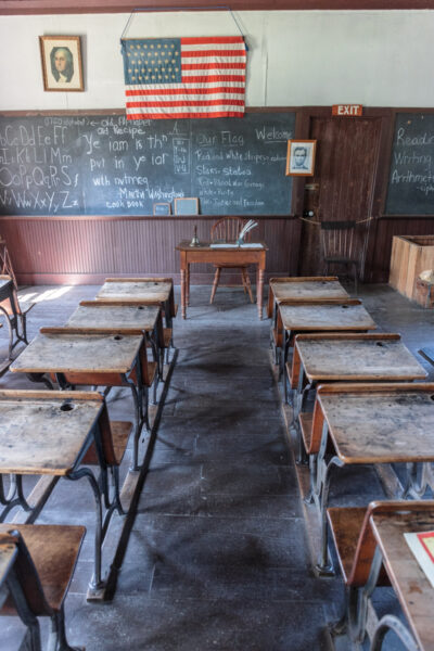 Inside a one room schoolhouse at Old Bedford Village in the Alleghenies