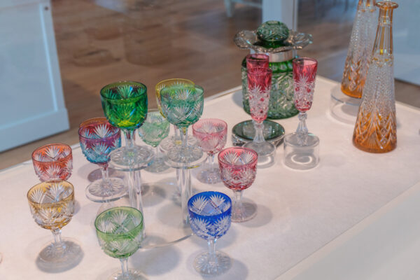 Colored glass on display at the Dorflinger Factory Museum in White Mills PA