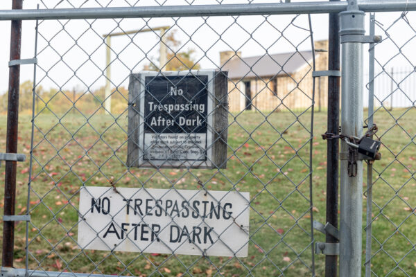 Gate with no trespassing signs at the Haunted Quaker Church in Fayette County PA