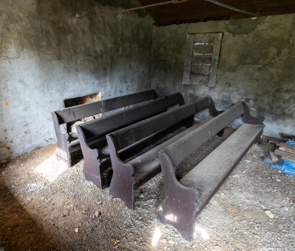 The interior of the chapel at the Providence Meeting House Cemetery near Perryopolis PA