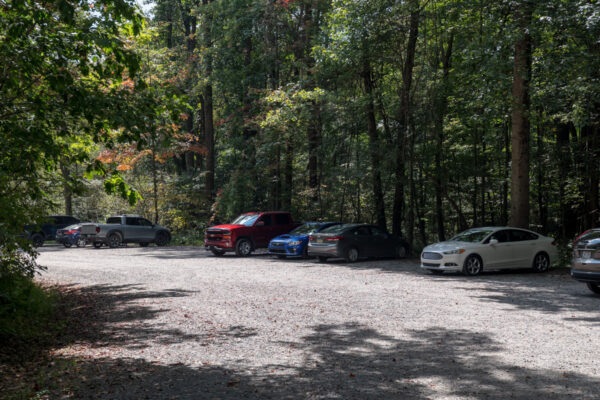 Parking for the hike to Jones Mill Run Dam in Laurel Hill State Park in PA