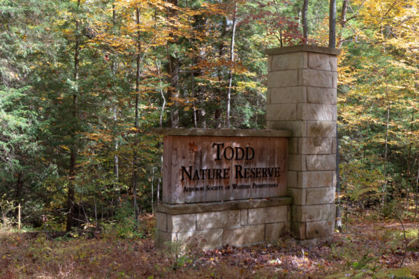 The entrance sign for the Todd Nature Reserve in Butler County PA