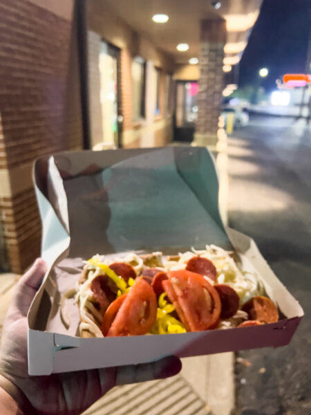 Box of pizza cuts outside of Beto's Pizza in Pittsburgh Pennsylvania