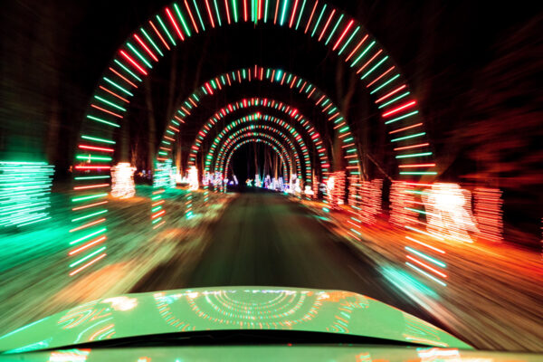 Driving through a light tunnel at the Christmas Light Up Celebration in Allegheny County PA