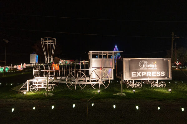 Wooden train on display at Overly's Country Christmas near Pittsburgh PA