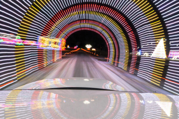 Car driving through the lights at Shadrack's Christmas Wonderland near Pittsburgh PA
