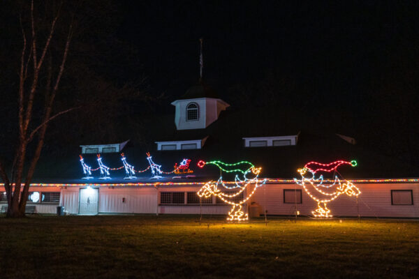 Lit building for Cascade of Lights in New Castle, PA