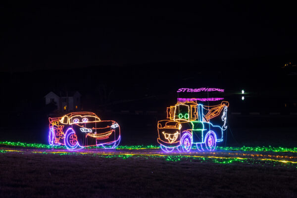 Cars characters on the route at the Festival of Lights in Tunkhannock Pennsylvania