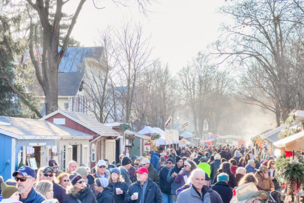 Large number of people walking the streets at the Christmas market in Mifflinburg PA