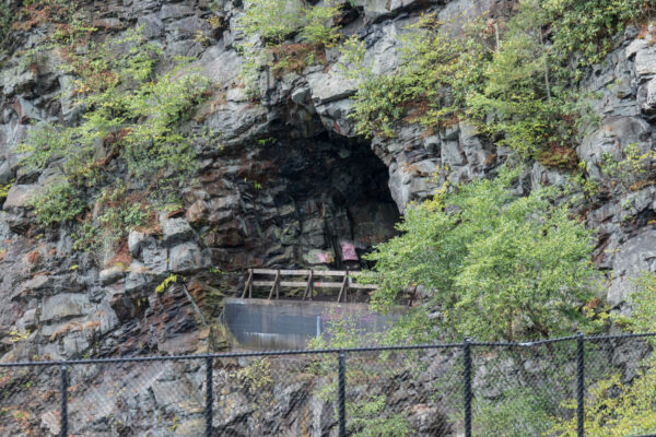 End of the Turn Hole Tunnel as seen from the bridge over the Lehigh River in Lehigh Gorge State Park