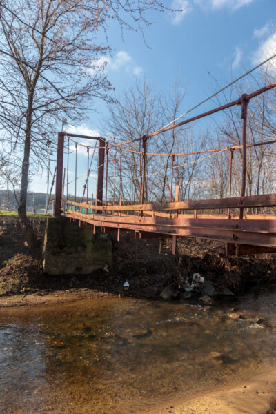 Swinging Bridge in Butler PA crossing a small stream