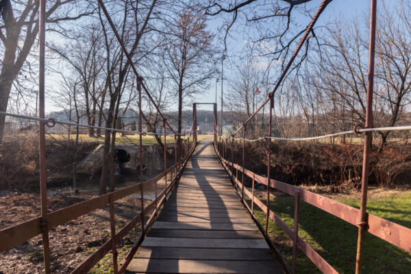 Looking out over the Butler Swinging Bridge In Pennsylvania