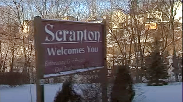 The "Scranton Welcomes You" sign as seen in the opening credits of "The Office".