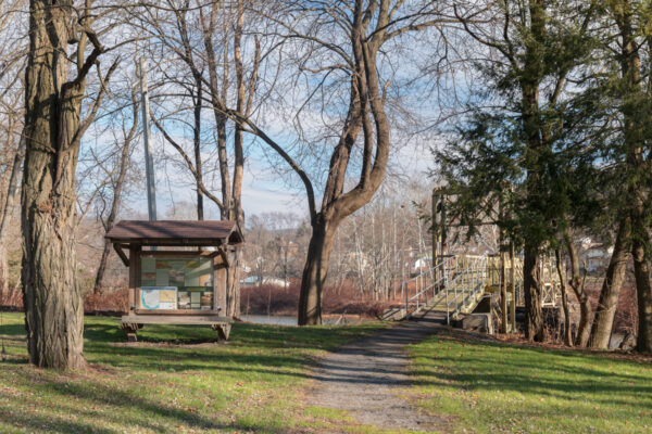 Small park at the Hyde Park Walking Bridge in Leechburg Pennsylvania