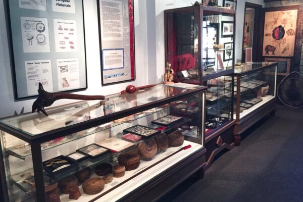 Room full of display classes in the Museum of Indian Culture in Allentown Pennsylvania