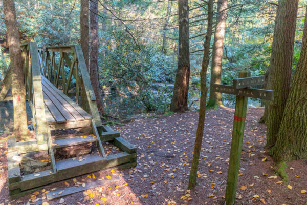 Wooden bridge over Quebec Run in the Laurel Highlands.