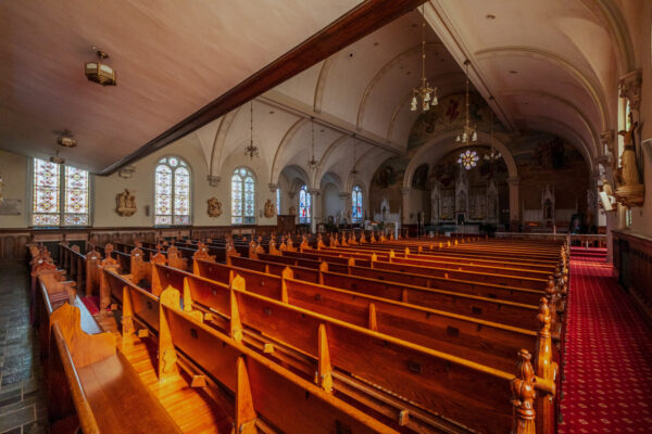 Pews inside The Basilica of St Michael the Archangel in Loretto PA