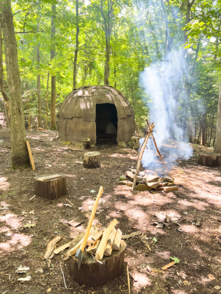 Wigwam and a campfire at the Depreciation Lands Museum in Allison Park Pennsylvania