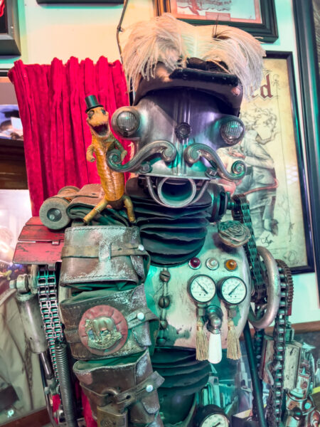 A "robot" made from various items on display at Trundle Manor in Pittsburgh PA