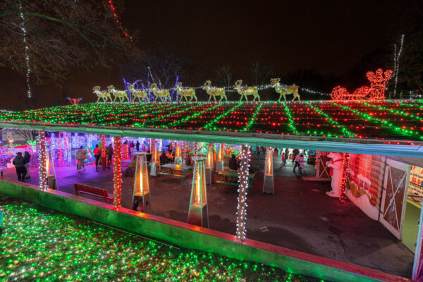 Pavilion covered in lights at Christmas on the Mountain in Reading, Pennsylvania