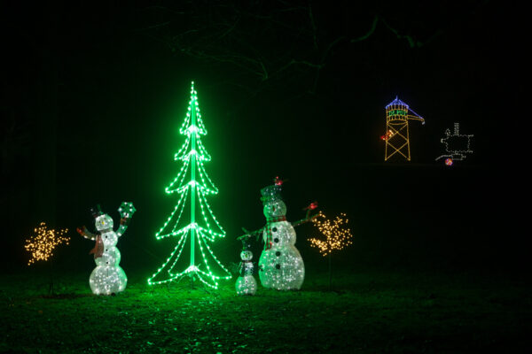 Tree and snowman lights at Holiday Lights at Gring's Mill in Reading, PA