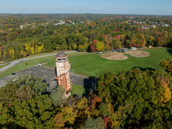 An aerial view of the North Park Tower next to baseball fields in Allegheny County PA