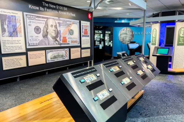 Some of the displays inside the Money in Motion Exhibit at the Philadelphia Federal Reserve Bank