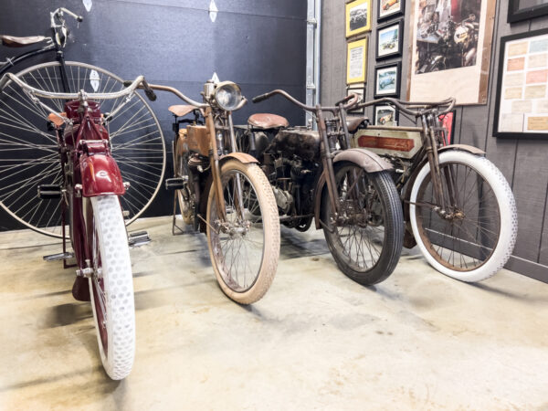 Antique motorcycles on display at Barry's Car Barn in Intercourse, Pennsylvania