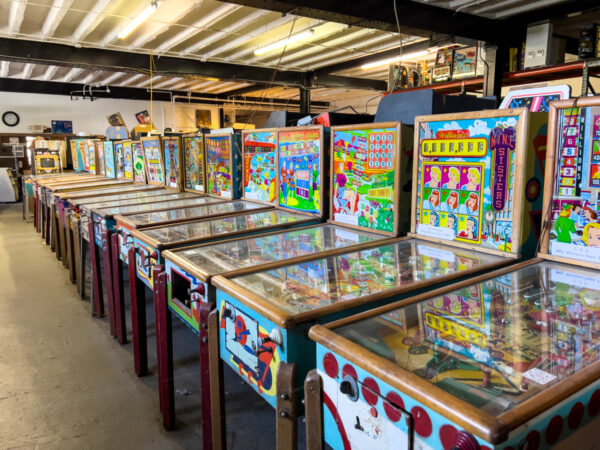 Old pinball machines on display at Pinball Perfection near PIttsburgh PA