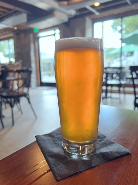 Glass of beer inside Vault Brewing Company in Easton, PA