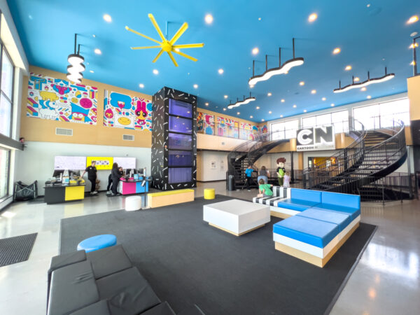 The lobby at the Cartoon Network Hotel in Lancaster Pennsylvania