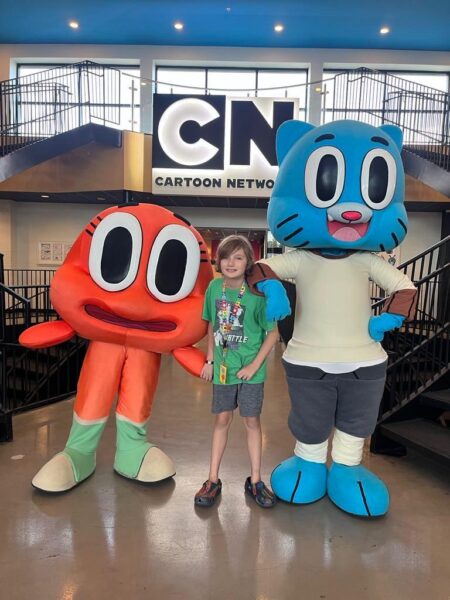 Boy with Amazing World of Gumball Characters at the Cartoon Network Hotel in Lancaster Pennsylvania