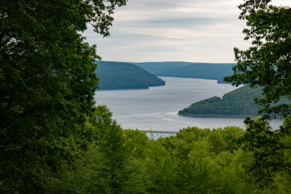 The view of the Allegheny Reservoir from the last roadside vista at Jakes Rocks in Warren County PA