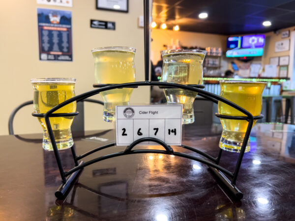 Flight of four ciders at Five Maidens Craft Cider in Bethlehem, PA