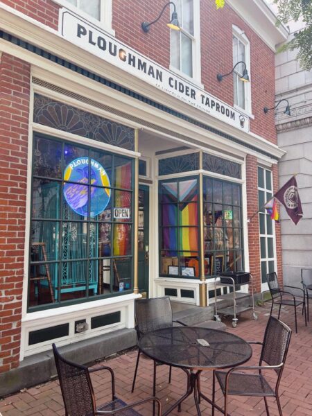 The exterior of Ploughman Ciders taproom in Gettsyburg PA