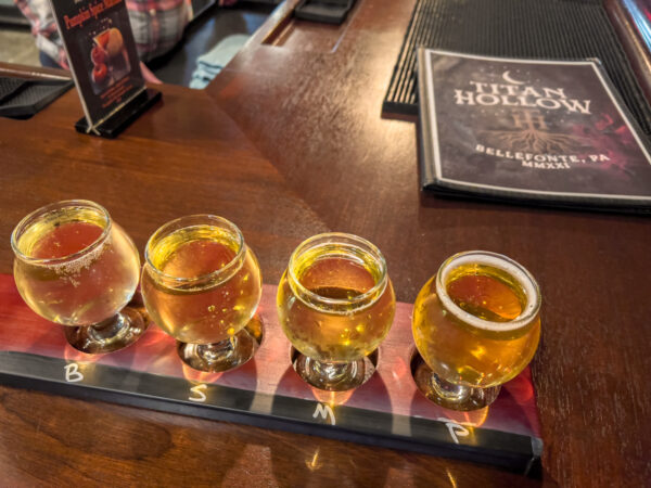 Flight of cider at Mad Macintosh Cider near Bellefonte, PA