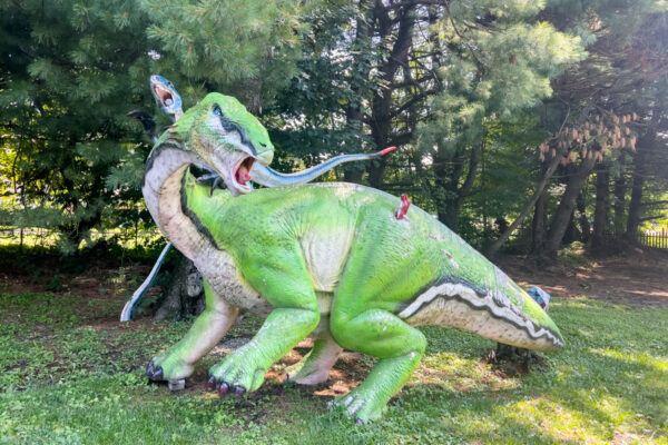 Fiberglass dinosaur on display outside the Best of France Antique Store in Doylestown PA