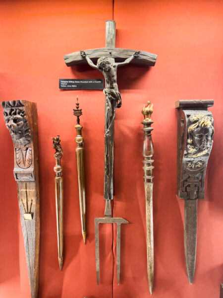 Vampire killing tools on display at VAMPA Vampire Museum in Doylestown PA