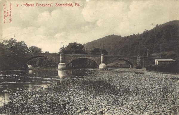 Historic postcard of The Great Crossings Bridge before it was flooded.