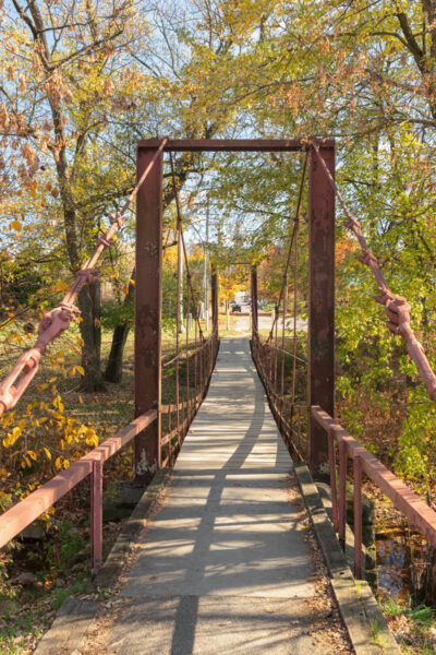 A front view of the Butler Swinging Bridge in Pennsylvania