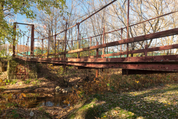 Side view of the swinging bridge in Butler, PA