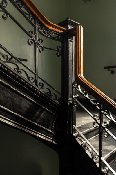 The beautiful staircase inside the Male Convalescent Building at the Harrisburg State Hospital in Pennsylvania